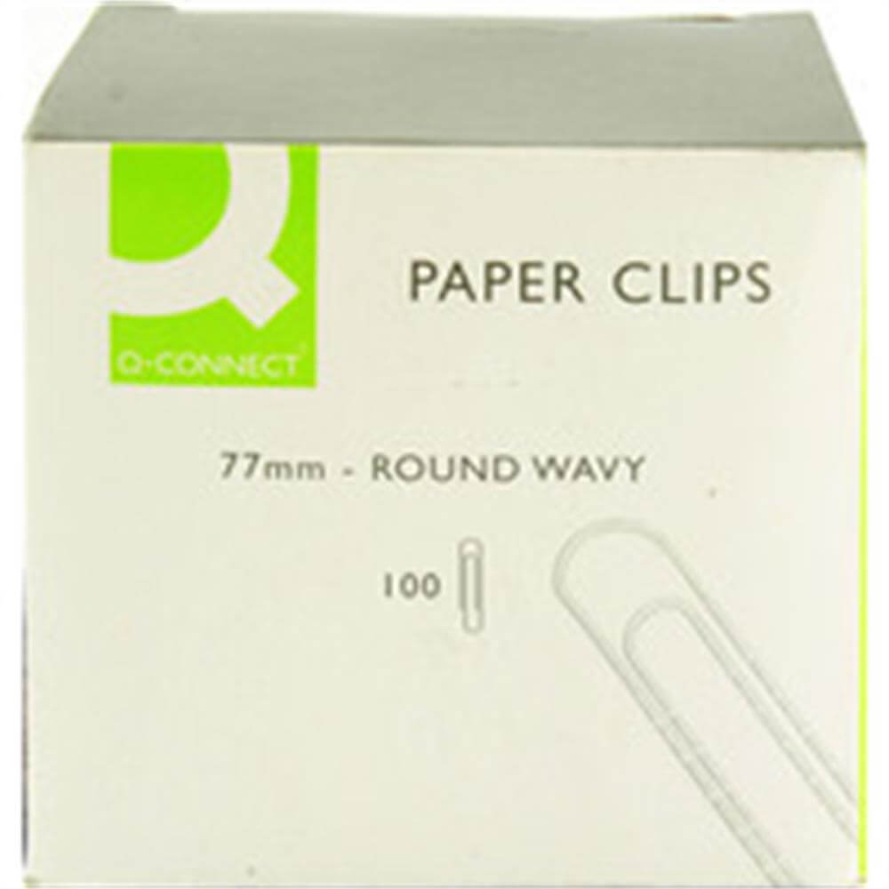 Q-Connect 77mm Round Wavy Paper Clip 100 Pack